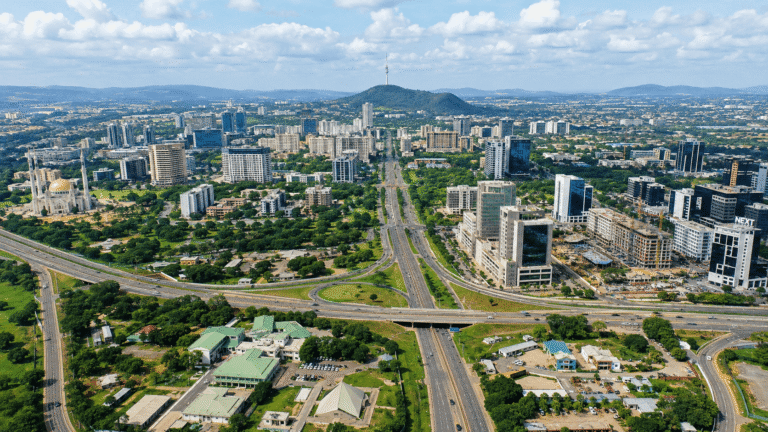 Aerial view of Abuja city skyline and residential areas